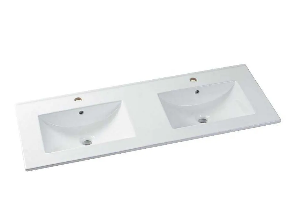 Zwevend Wastafelmeubel Met Dubbel Inbouwbekken En Kast - Wit - 120 Cm - Selita-Vente-unique Discount